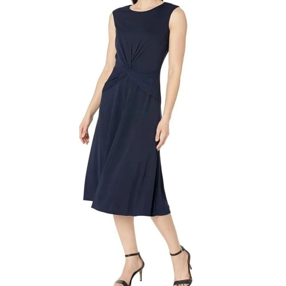 Lauren Ralph Lauren Size 6 Navy Twist Front Jersey Dress Sleeveless Stretch NWT